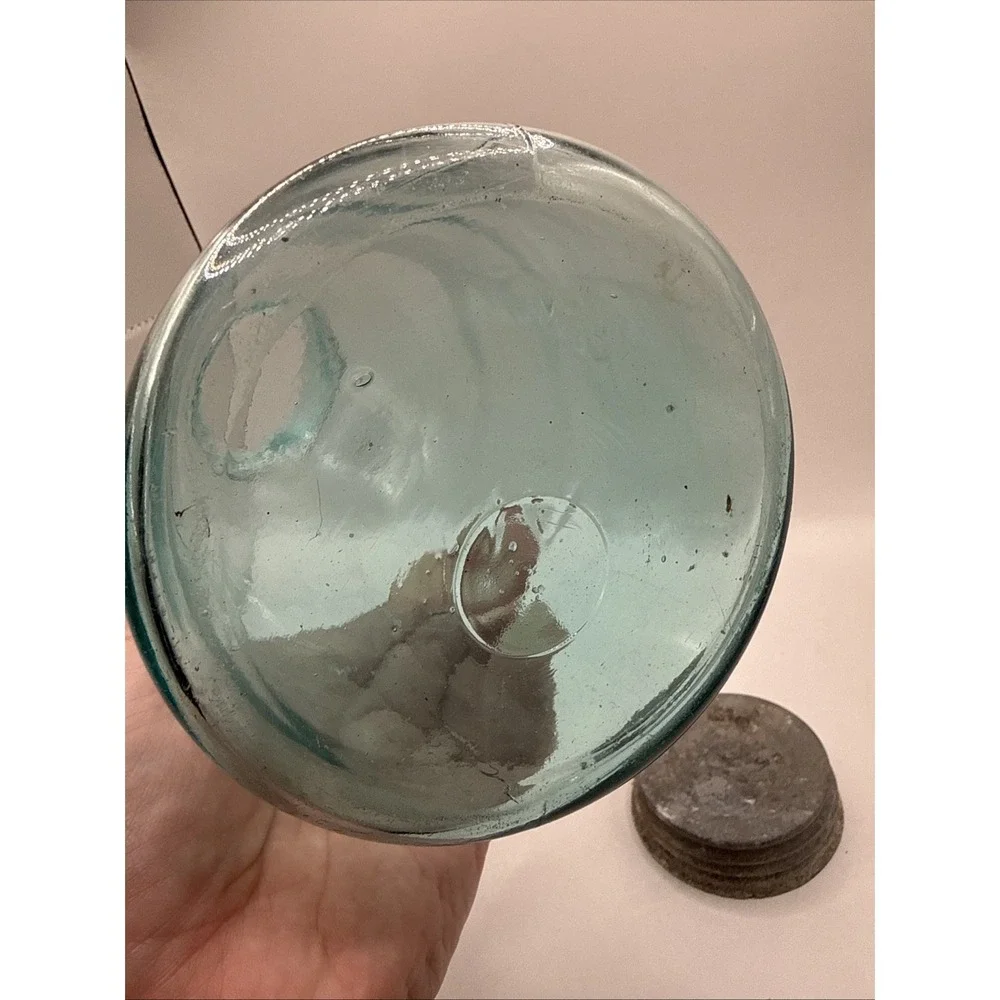 Vtg Blue Green Ball Perfect Mason Half Gallon Jar Zinc Lid Insert IV BUBBLES #12